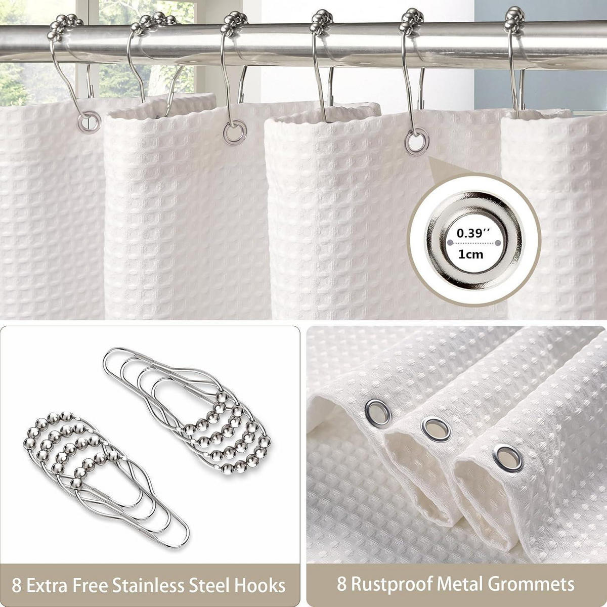 DUSCHVORHANG Waffelstoff Weiß 122 x 182 cm - Weiß, Textil (122/182cm)
