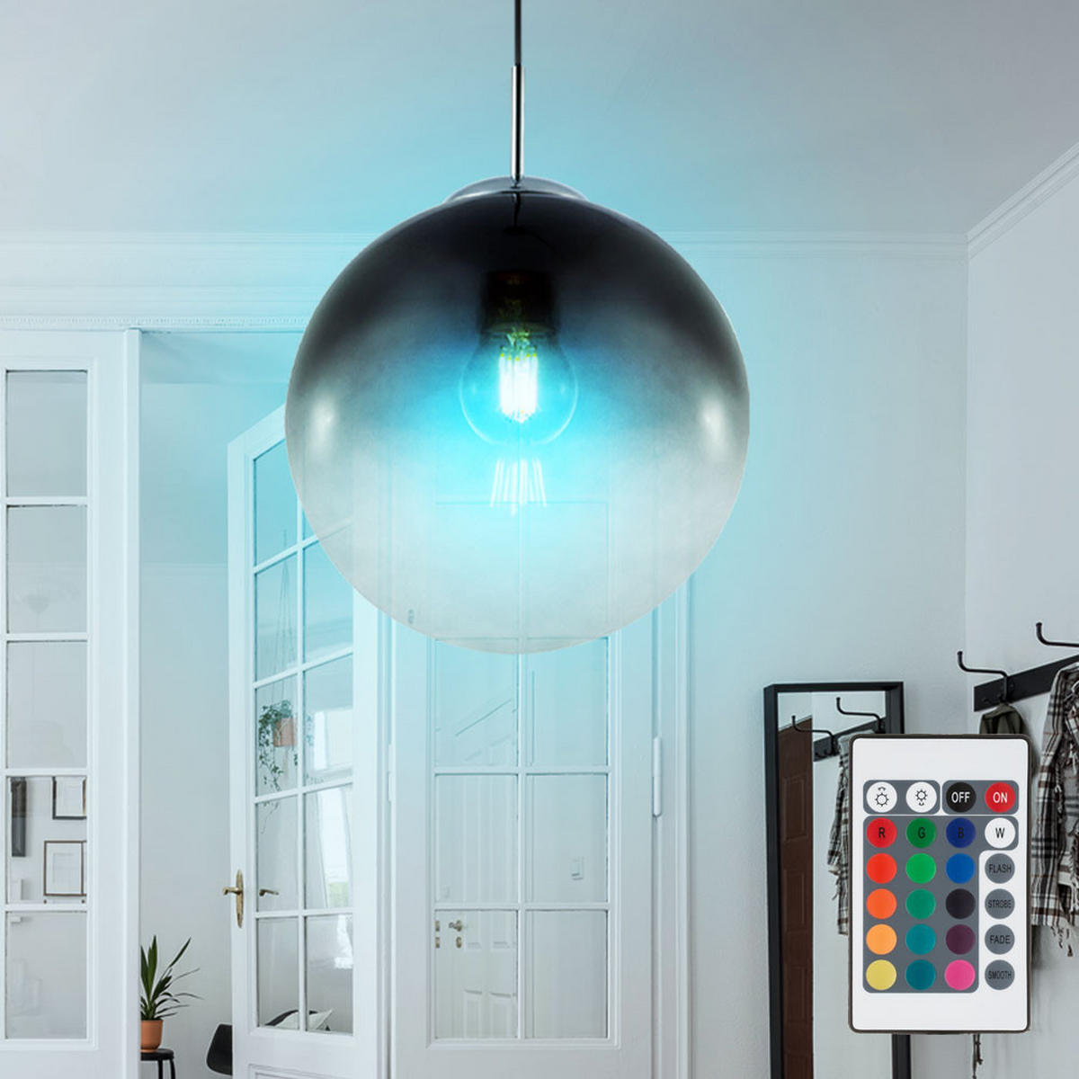 LED HÄNGELEUCHTE VARUS Grau Rauchglas - Grau, Glas (25/25/120cm) - Globo Lighting