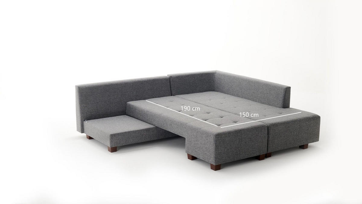 ECKSOFA mit rollbarer Schlaffunktion - Walnussfarben/Grau, Holzwerkstoff/Kunststoff (206/280cm) - myHomelando