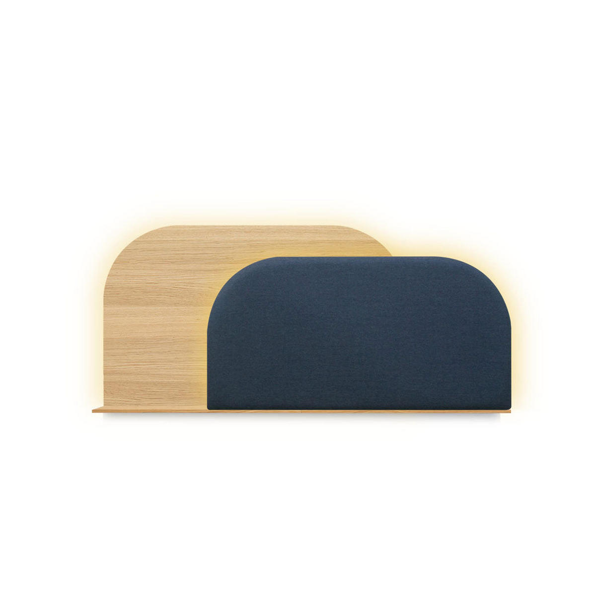 KOPFTEIL Alba mit Licht 140cm - Blau/Eichefarben, Holz/Textil (140/60/14cm) - Woodendot