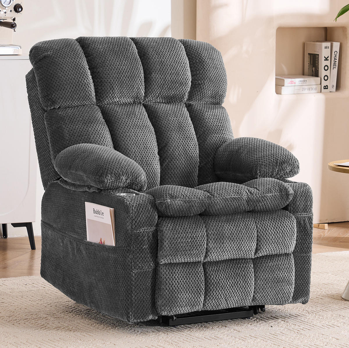 ELEKTRISCHER TV-Sessel in Grau 91x91x106,5 cm mit Aufstehhilfe, Massage- und Heizfunktion - Grau, Textil (91/106.5/91cm) - IVMEU