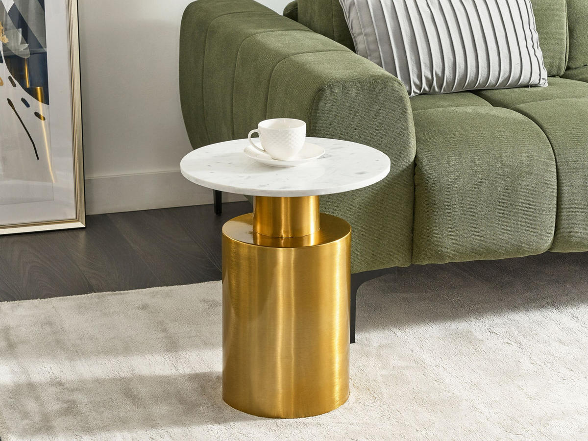 BEISTELLTISCH Metall/Marmor gold/weiß rund 40 cm Ariaga - Goldfarben/Weiß, Metall (40/40/47cm) - Beliani