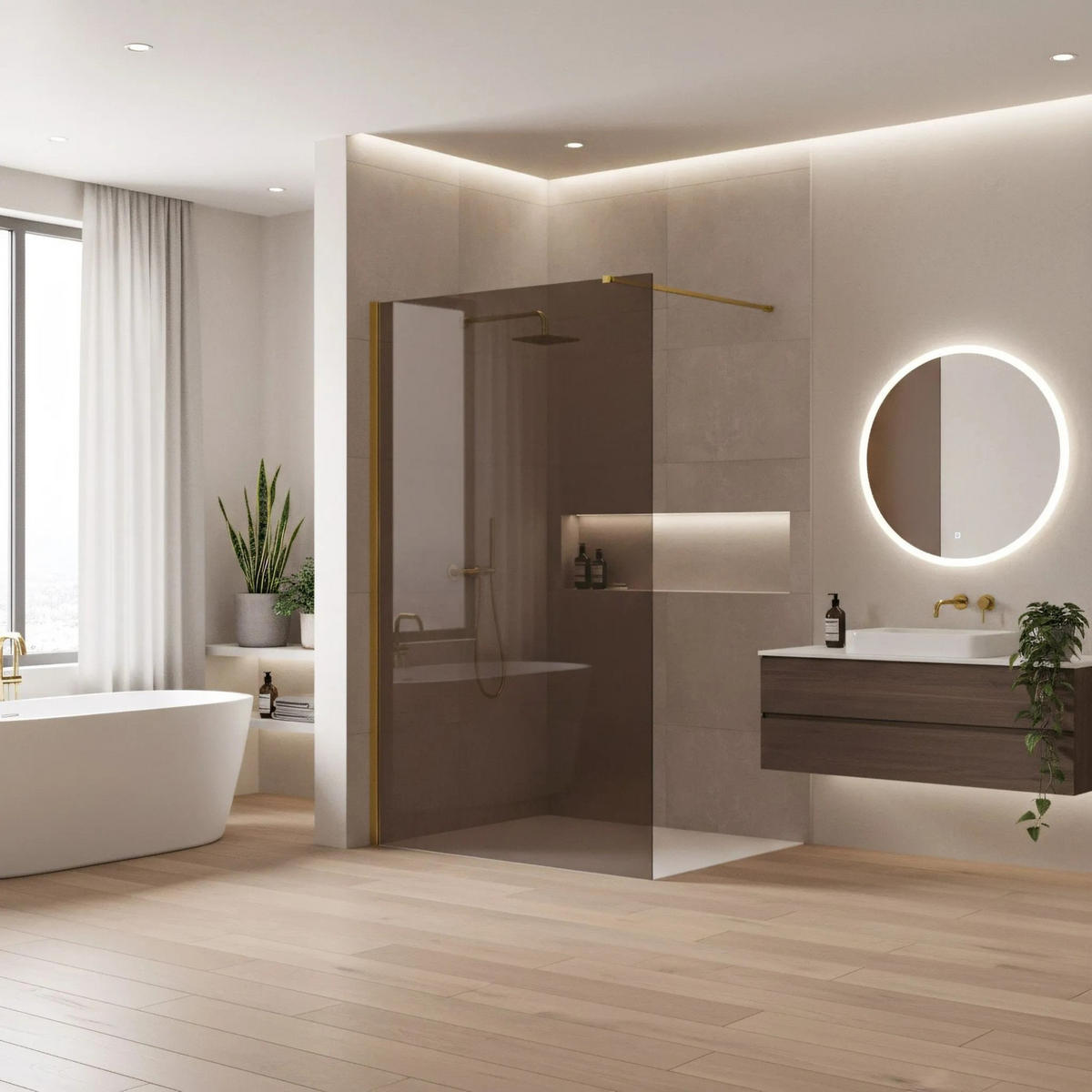 DUSCHWAND Rea Flexi Brown / Gold 120 - Goldfarben, Glas (120/120/195cm) - REA
