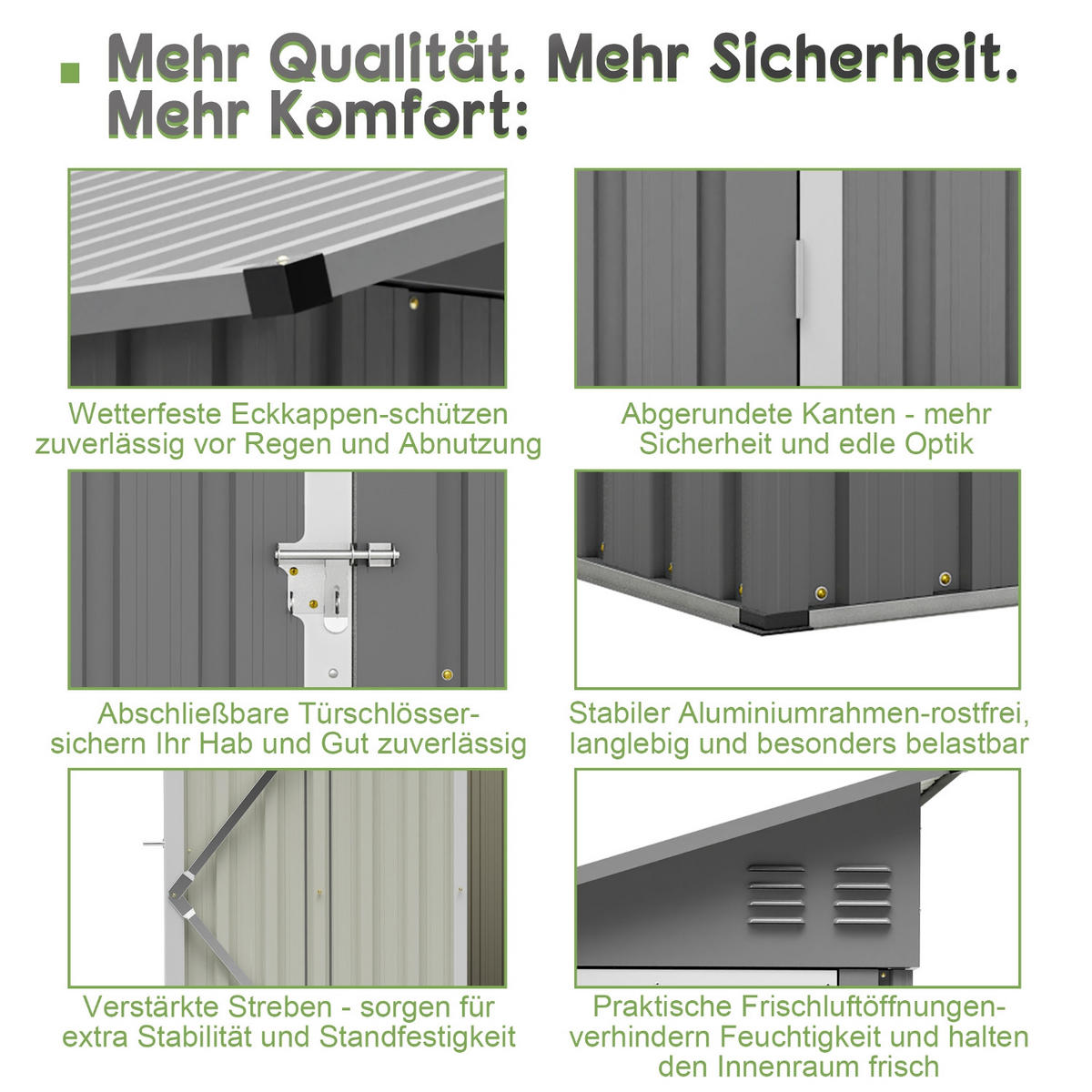 GERÄTEHAUS 242/124/192 cm Grau mit abschließbarer Tür und 2 Lüftungsöffnungen - Grau, Metall (124/192/242cm) - Oxeza