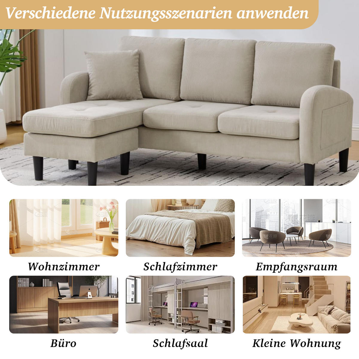 L-FÖRMIGES ECKSOFA Hellbraun 166/118/77 cm 3-Sitzer Modulares Design - Hellgrau, Kunststoff (166/118cm) - PANGIVO