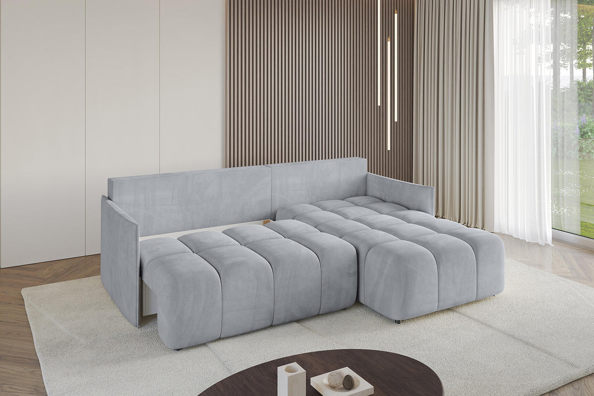 ECKSOFA mit Schlaffunktion und Bettkasten LONLI-L 242x175x88 Hellgrau Velours - Hellgrau, Holzwerkstoff/Kunststoff (242/175cm) - ALTDECOR