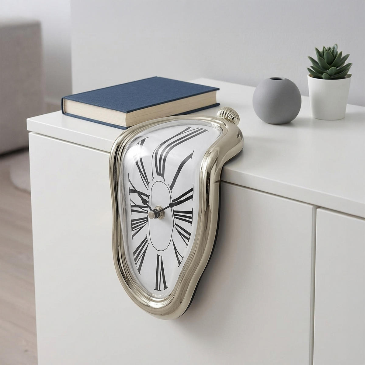 TISCHUHR Silber Quarz - Silberfarben, Kunststoff (11.5/16/13cm) - Relaxdays
