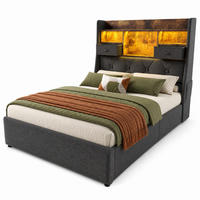 POLSTERBETT 90/200 mit Bettkasten, LED und USB in Grau - Grau, Holzwerkstoff/Textil (90/200cm) - EVRYAE