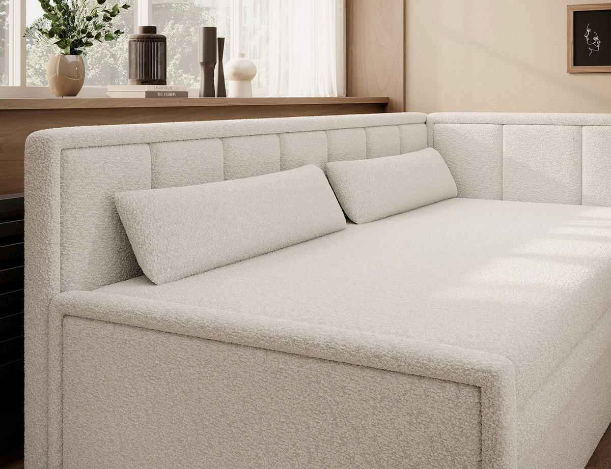 SCHLAFSOFA FULGEO mit Schlaffunktion & Bettkasten – Modernes 3-Sitzer Sofa, Liegefläche 200 x 150 cm - Weiß, Kunststoff (214/82/77cm) - Wohnideebilder