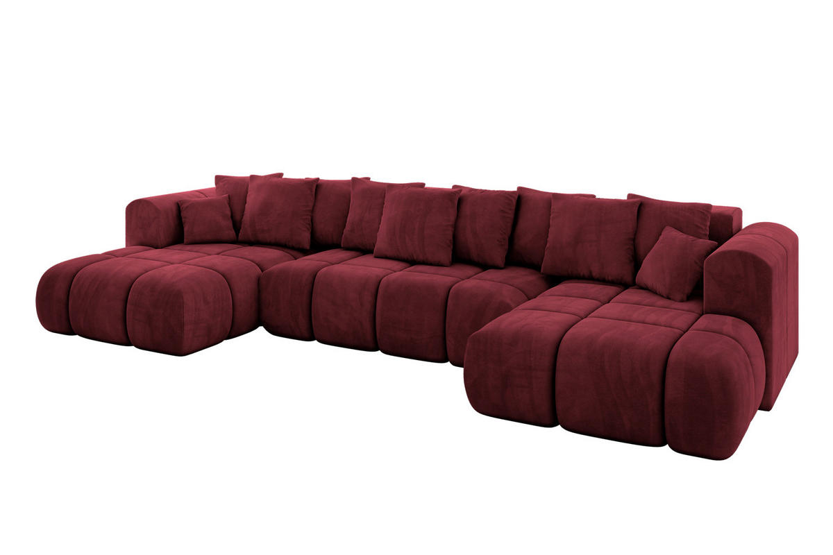WOHNLANDSCHAFT Ottomane Links CLOUD-U-v1 414x180x40 Bordeaux Velours - Bordeaux, Holzwerkstoff/Kunststoff (414/90/180cm) - ALTDECOR