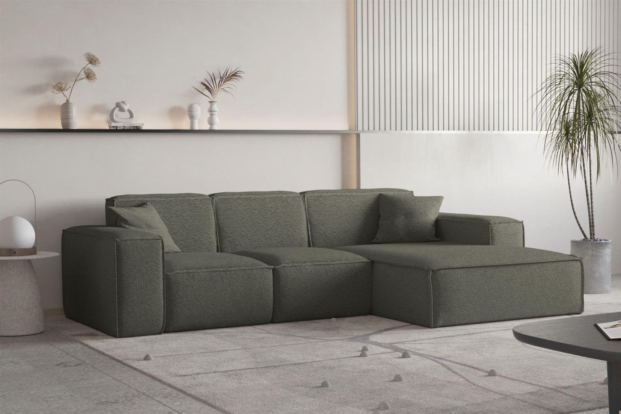 ECKSOFA Ottom Celes Premium Ascot Bukla - Jadegrün, Holzwerkstoff/Textil (266/165cm) - Fun Möbel
