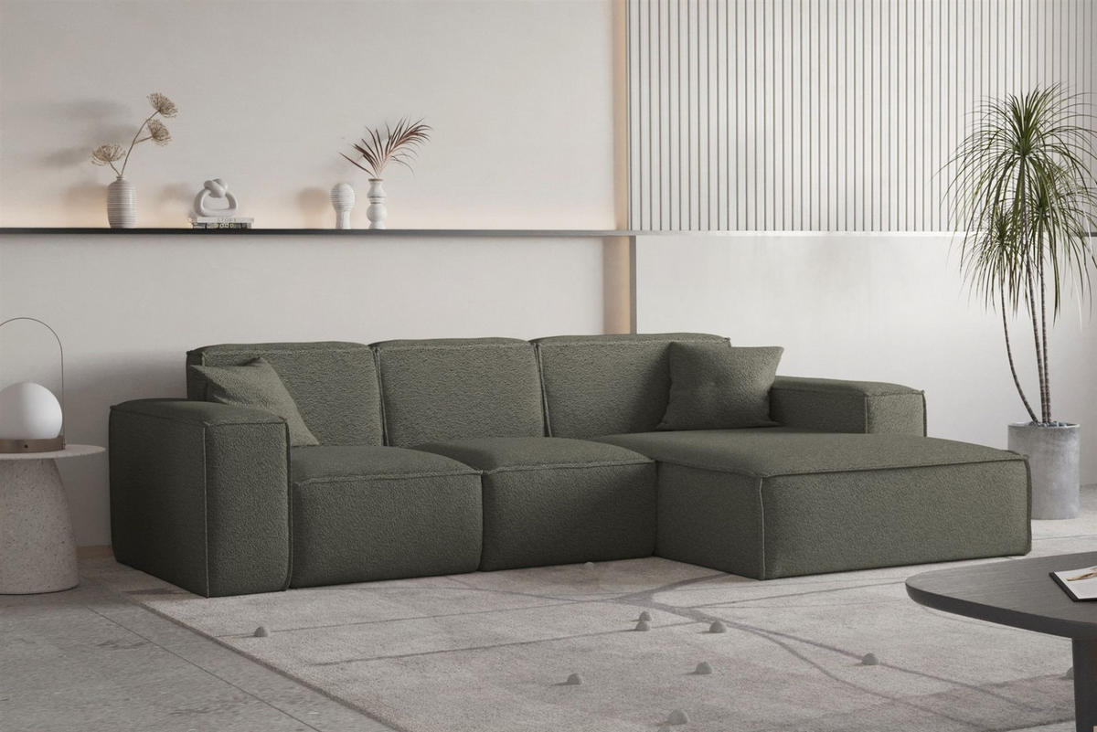 ECKSOFA Ottom Celes Premium Ascot Bukla - Jadegrün, Holzwerkstoff/Textil (266/165cm) - Fun Möbel