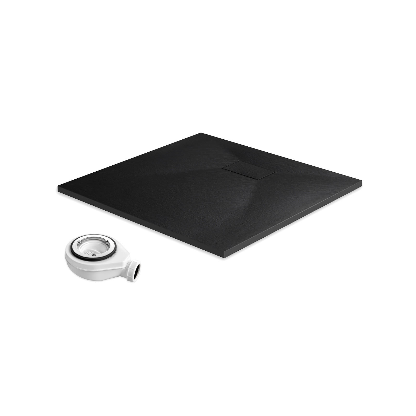 DUSCHWANNE inkl. Ablaufgarnitur Schwarz 90/90 cm - Schwarz, Naturmaterialien (90/2.6/90cm) - EMKE