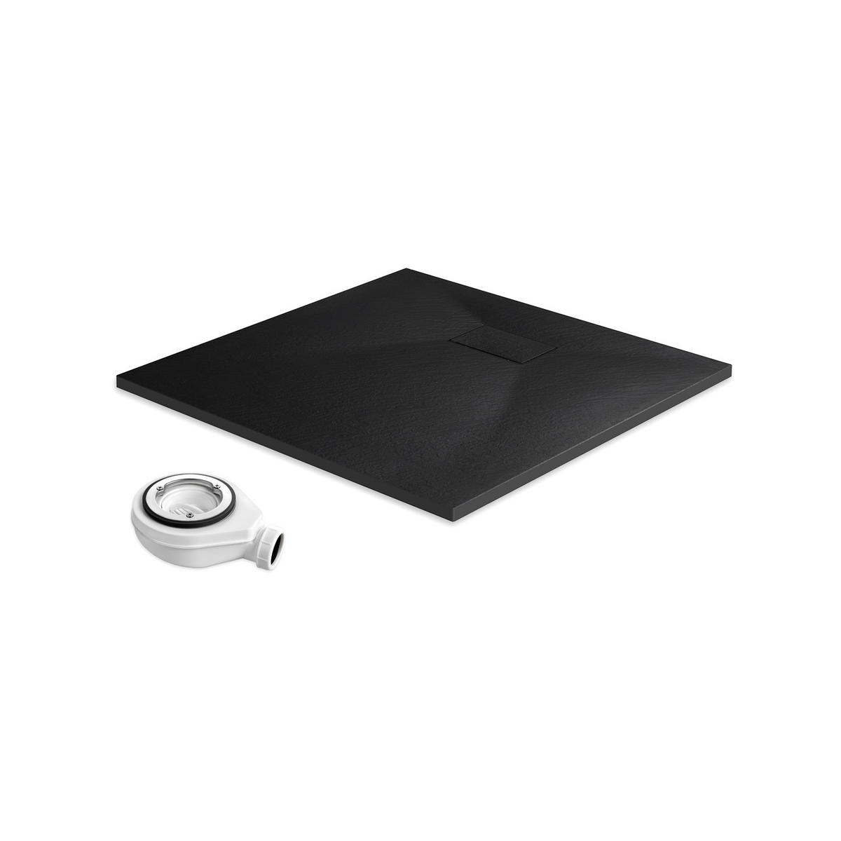 DUSCHWANNE inkl. Ablaufgarnitur Schwarz 90/90 cm - Schwarz, Naturmaterialien (90/2.6/90cm) - EMKE