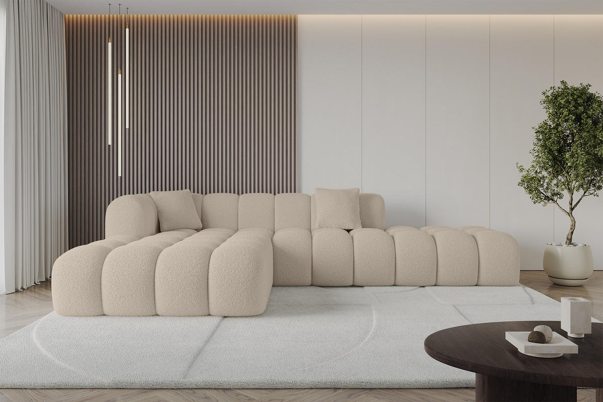 ECKSOFA Ottomane Links OLEA-L2 - 289x176x71 cm Beige - Hellbraun/Schwarz, Holzwerkstoff/Kunststoff (289/176cm)