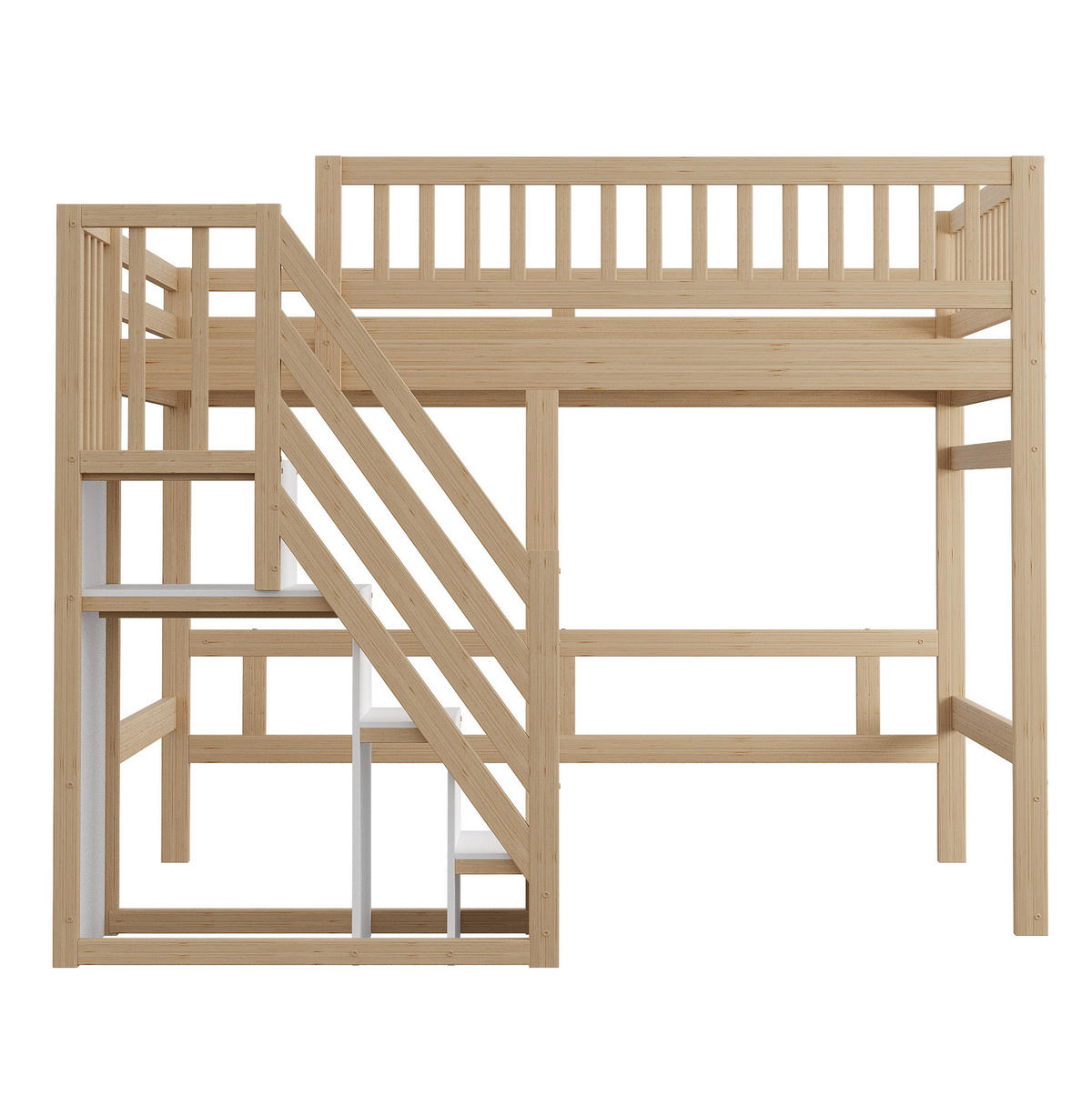 HOCHBETT 140/200 cm Naturfarben aus Kiefernholz mit Stauraumtreppe - Naturfarben, Holz (140/200cm) - OKMYHOME