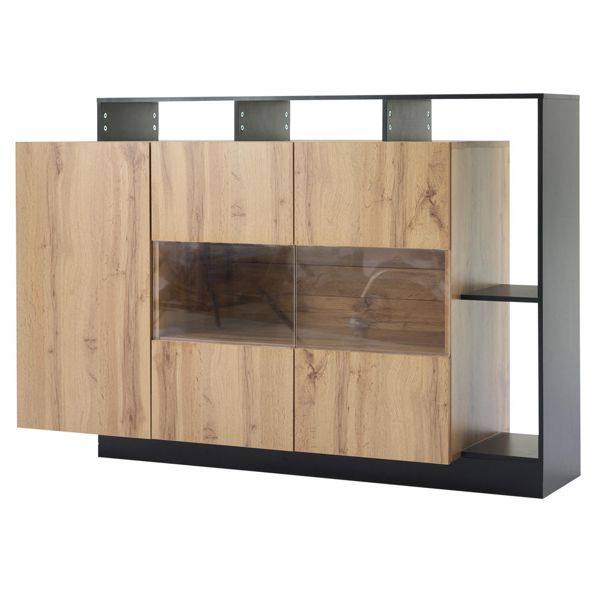 KOMODA z MDF 140x44x93,5 cm v dekoru dřeva s LED osvětlením, Bluetooth ovládáním a nastavitelnými policemi - přírodní, kompozitní dřevo (140/93.5/44cm) - Modfu