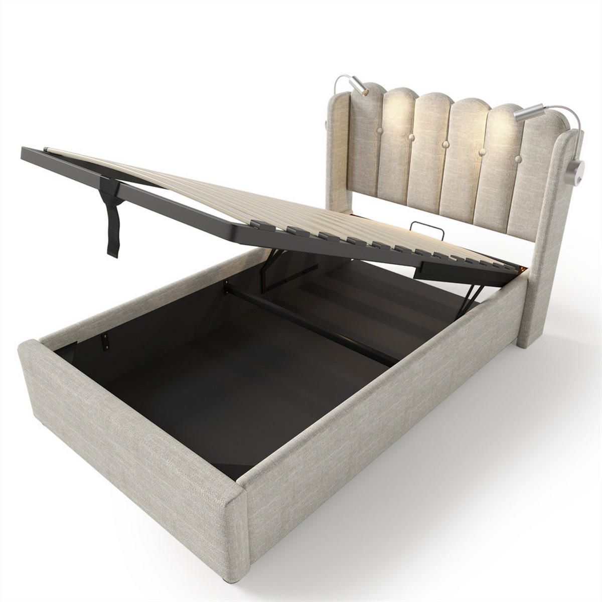 POLSTERBETT 90/200 cm in Beige Linen - Beige, Holz/Textil (160/200cm) - KOMHTOM