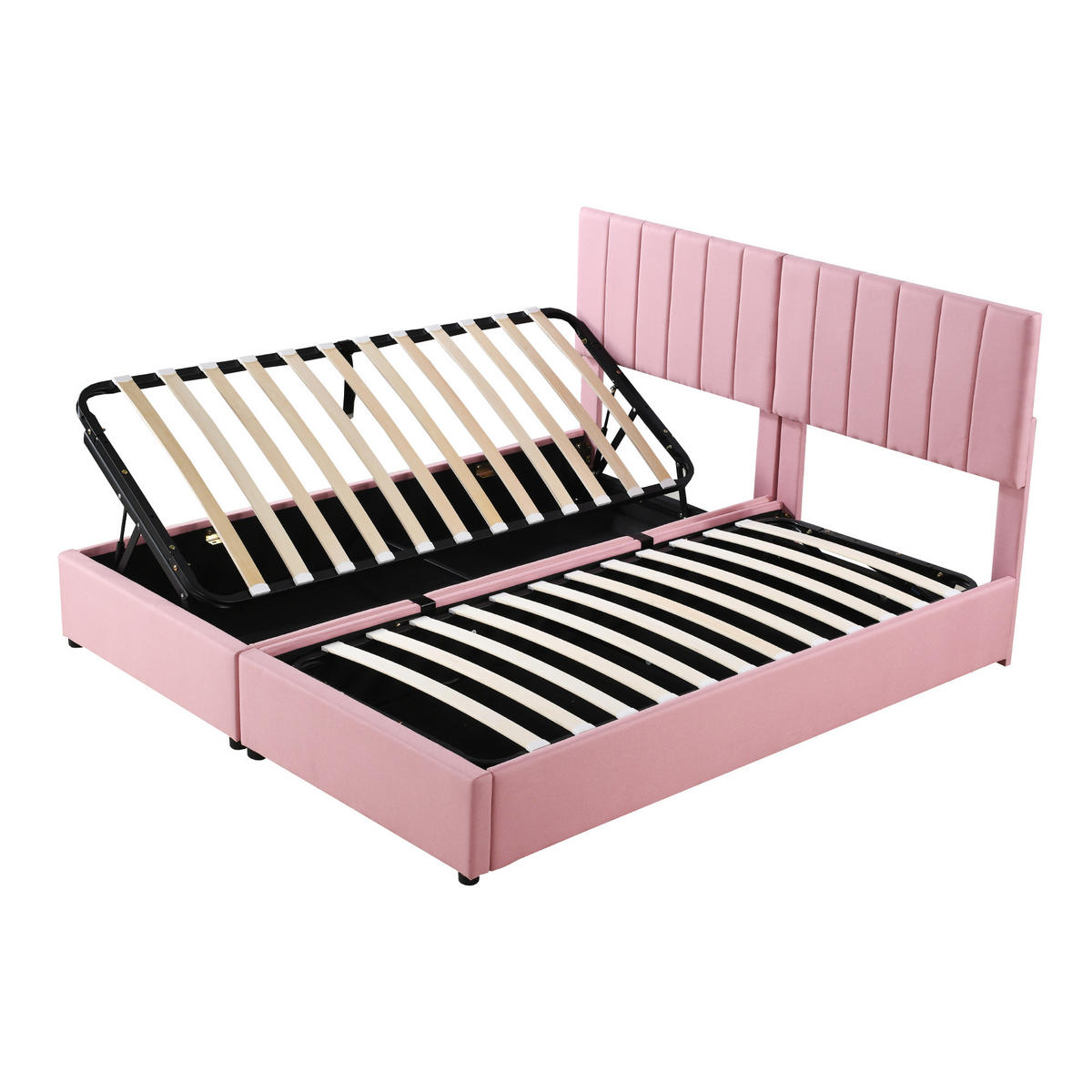 POLSTERBETT 180/200 cm rosa mit hydraulischem Stauraum und verstellbarem Kopfteil - Pink, Textil (180/200cm) - OKWISH