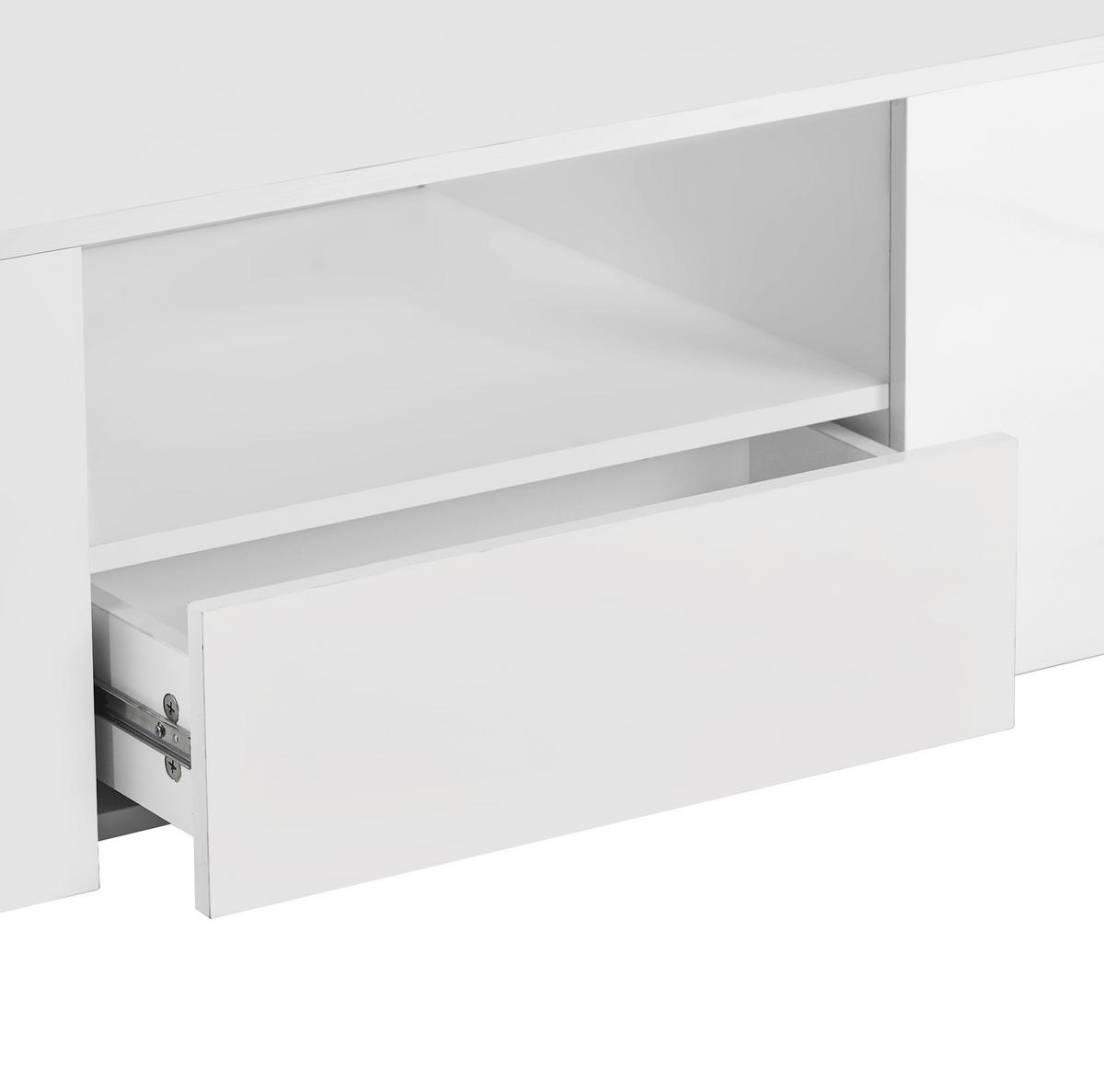 COUCHTISCH 95/53/37 cm Weiß aus Spanplatte mit LED und 2 Schubladen - Weiß, Holzwerkstoff (95/53/37cm) - OKMYHOME
