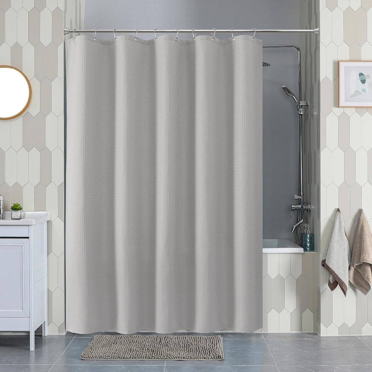 DUSCHVORHANG Waffelstoff Hellgrau 152 x 214 cm - Grau, Textil (152/214cm)