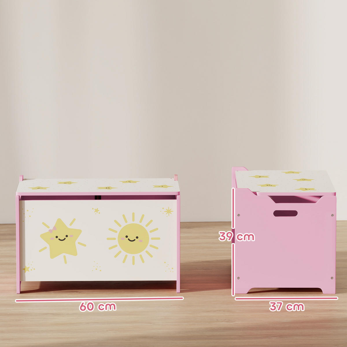 SPIELZEUGTRUHE DE-17257 mit Sicherheitsdeckel & Gasdruckdämpfer Rosa - Pink, Holzwerkstoff (37/60cm) - ComfortXL