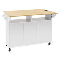 KÜCHENINSEL mit Klapptisch 120 x 40-60-80 x 92 cm Weiß/Natur - Weiß, Holz (80/92/120cm) - Beauniv