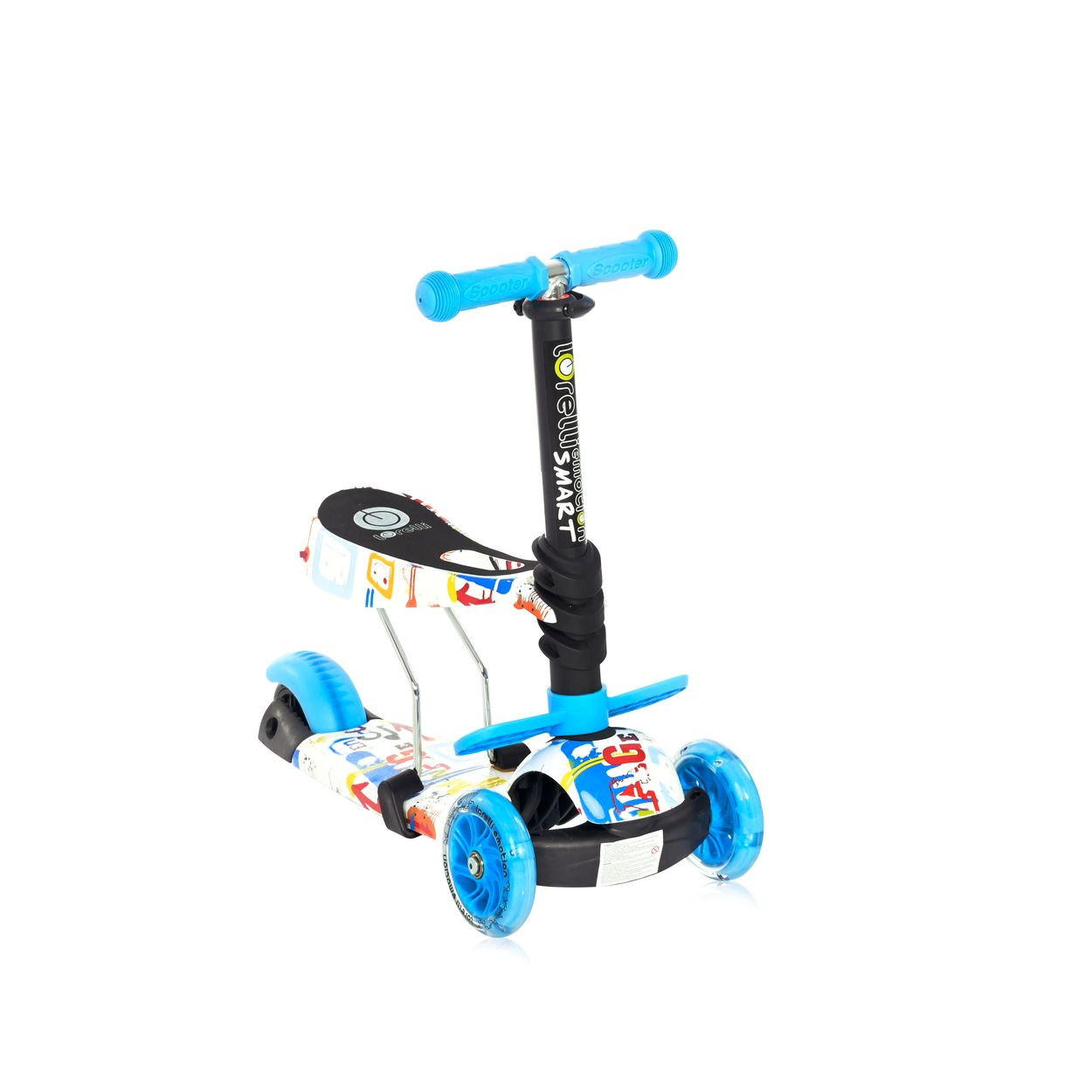 KINDERROLLER Laufrad Smart 2 in 1 hellblau Smart PU Räder leuchten klappbar verstellbar - Blau, Kunststoff (58/25/80cm) - Lorelli
