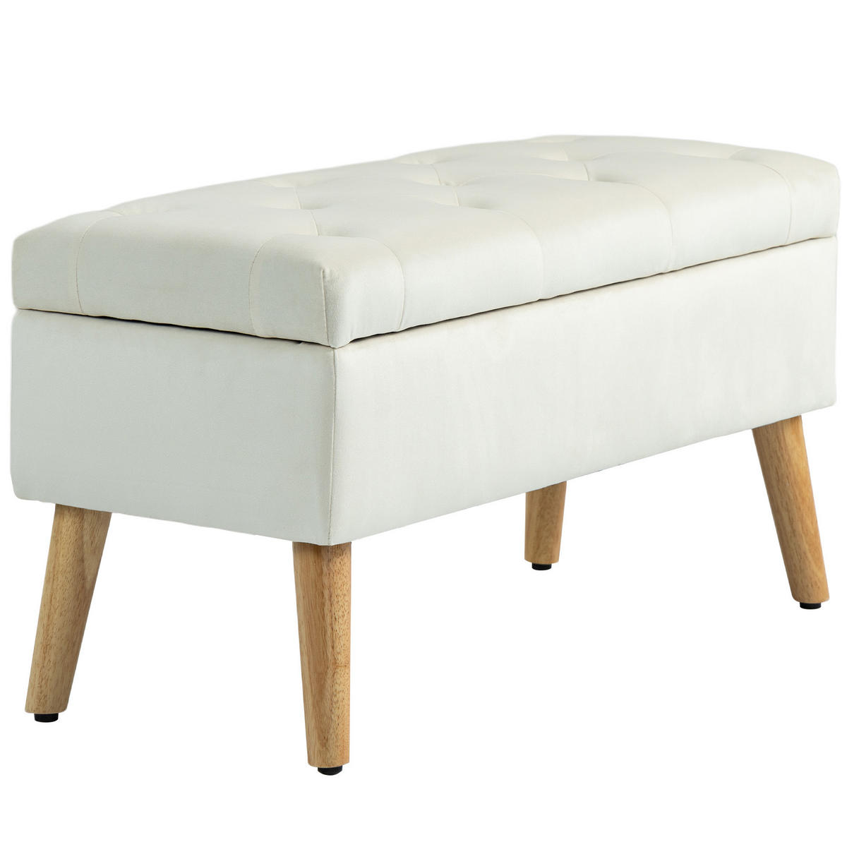 TRUHENBANK DE-16392 mit Stauraum und Samtbezug Creme - Creme, Textil (80/42/35cm) - ComfortXL