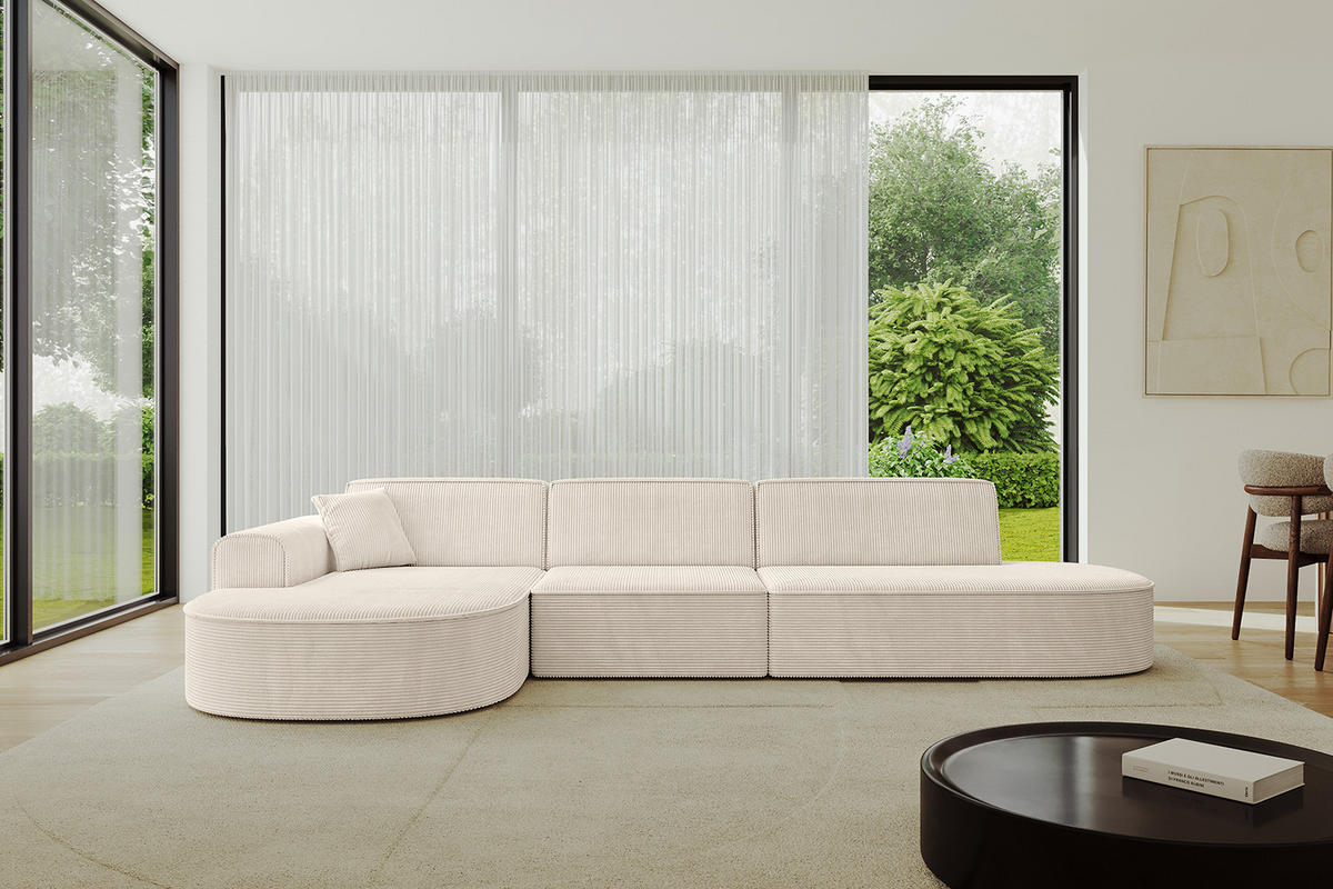 ECKSOFA Ottomane Links MARI-L2 - 317x163x73,5 cm Beige Cord - Beige/Schwarz, Holzwerkstoff/Kunststoff (165/321cm) - ALTDECOR