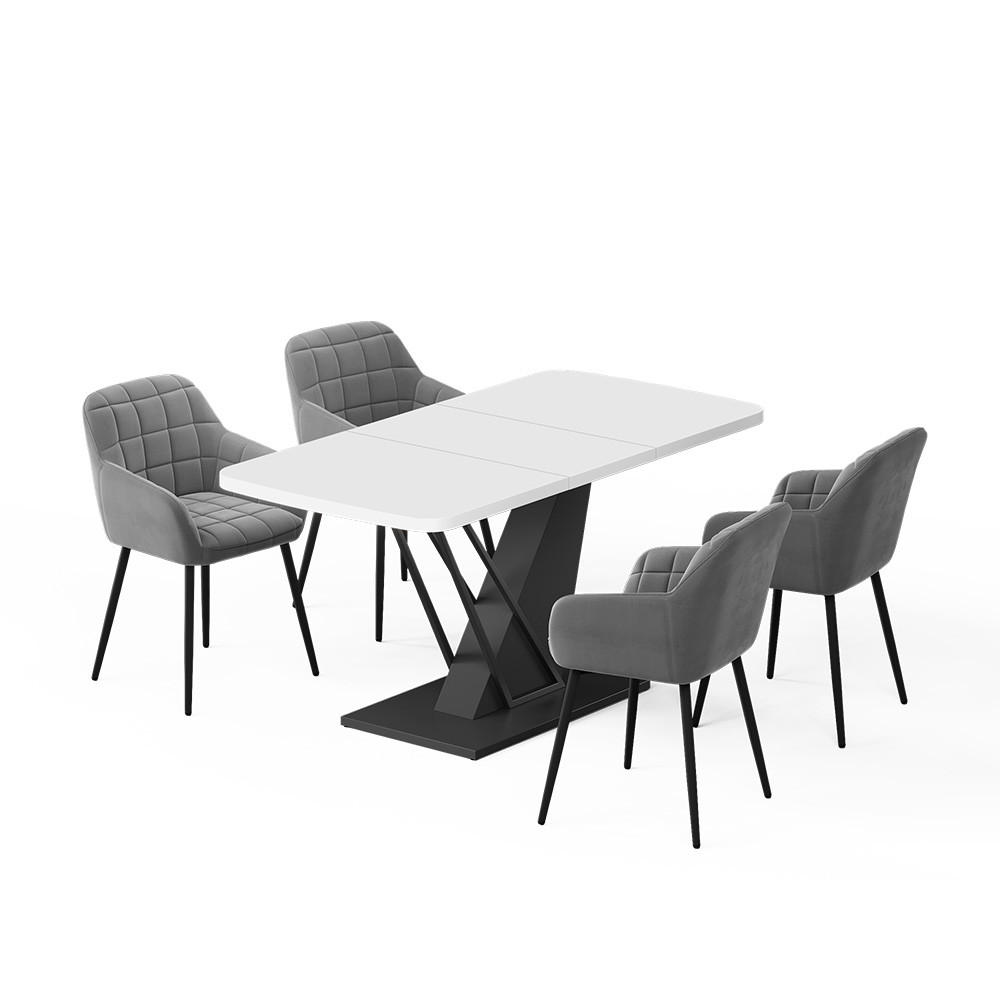 JEDILNA MIZA Fenaro, Bela/Črna, 120 x 80 cm s 4 jedilnimi stoli - črna/bela, leseni material (120/76/80cm) - Vicco