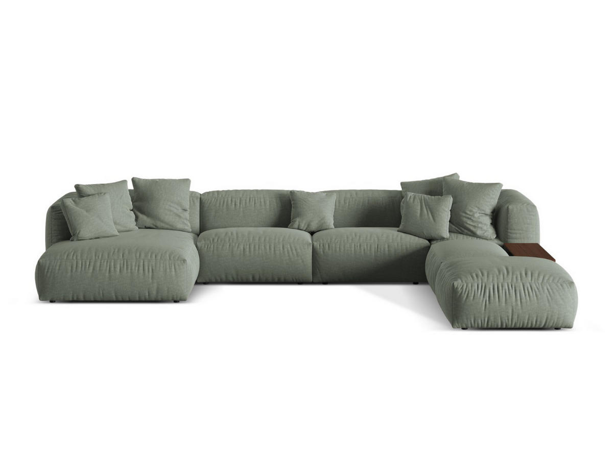 PANORAMASOFA modular rechts Martina aus strukturiertem Stoff moosgrün 5 Sitzplätze - Salbeigrün, Textil (406/75/280cm) - Micadoni