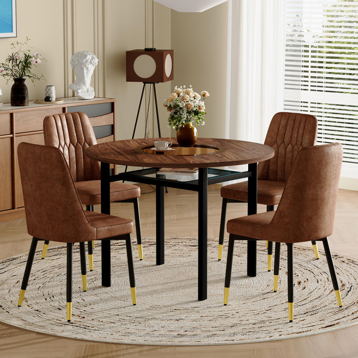 ESSGRUPPE DE-39384 5-teilig, mit 4 Tech-Stoff-Sesseln und Glasplatte Braun - Braun, Holzwerkstoff (100/76/100cm) - ComfortXL