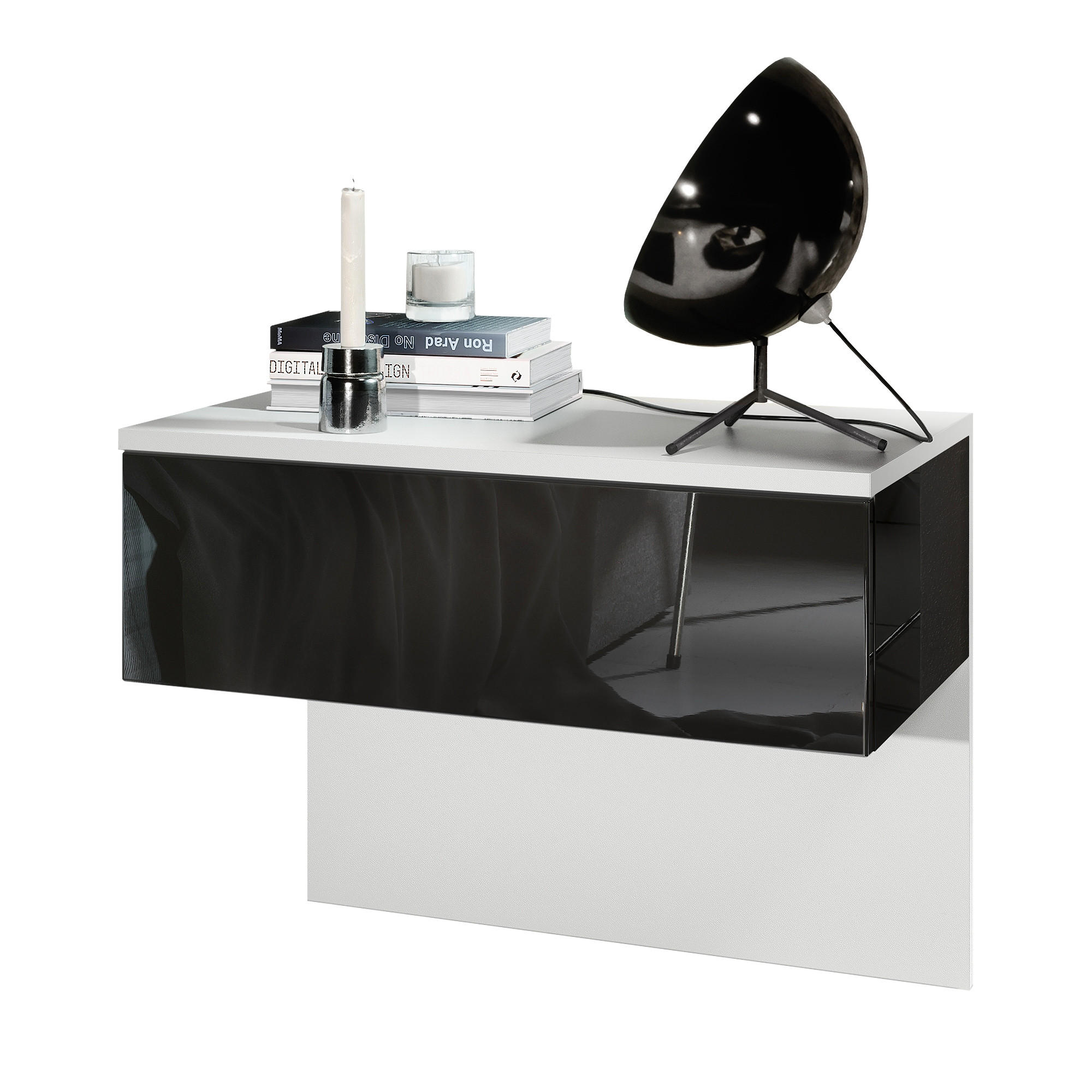 Vladon Nachttisch Schwarz Hochglanz 60x46x35 cm