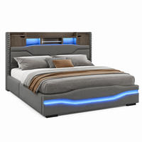 POLSTERBETT mit Stauraum und LED 180x200 cm Leinen Grau - Grau, Metall (180/200cm) - Meubliv