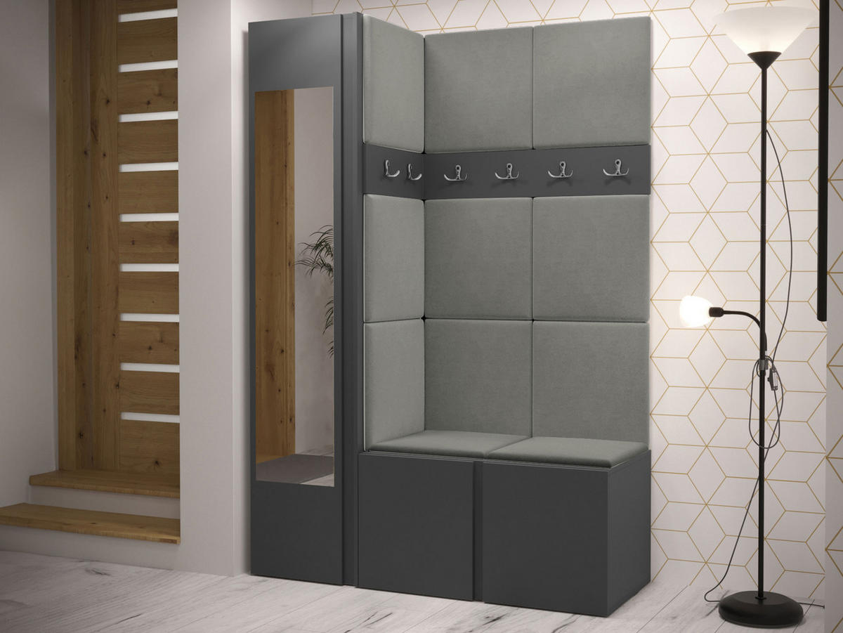 GARDEROBEN-SET Orion X - Graphitfarben/Grau, Holzwerkstoff/Kunststoff (124/186/46cm) - MIRJAN24