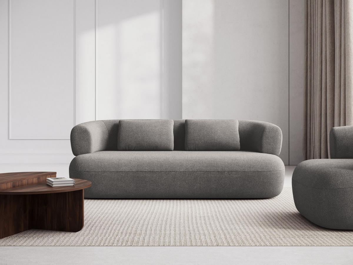 SOFA Jenny aus Boucle hellgrau 3 Sitzplätze - Hellgrau, Textil (90/73/178cm) - Micadoni