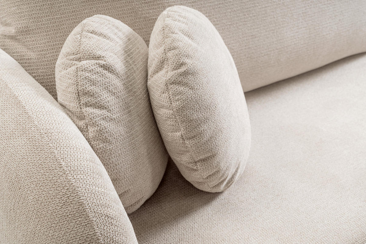 ECKSOFA AMICO R-S Creme Geflochtener Stoff mit Schlaffunktion - Creme, Holz (248/174cm) - MASSENO