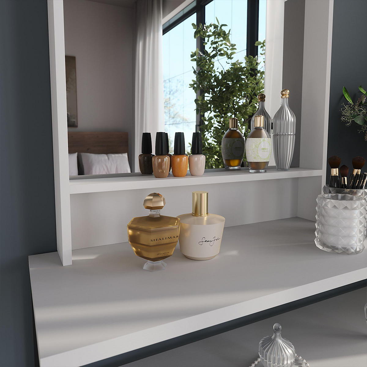 WANDSPIEGEL Sherry Weiß 70 x 65 cm - Weiß, Holzwerkstoff (70/65/10cm) - Vicco