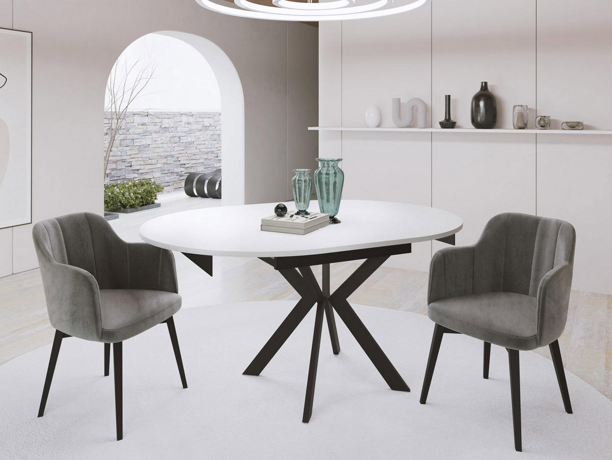 ESSTISCH Lily runder ausziehbarer, Weiß 100-140/100/76 cm - Schwarz/Weiß, Holzwerkstoff/Metall (100/140/76cm) - WFL GROUP