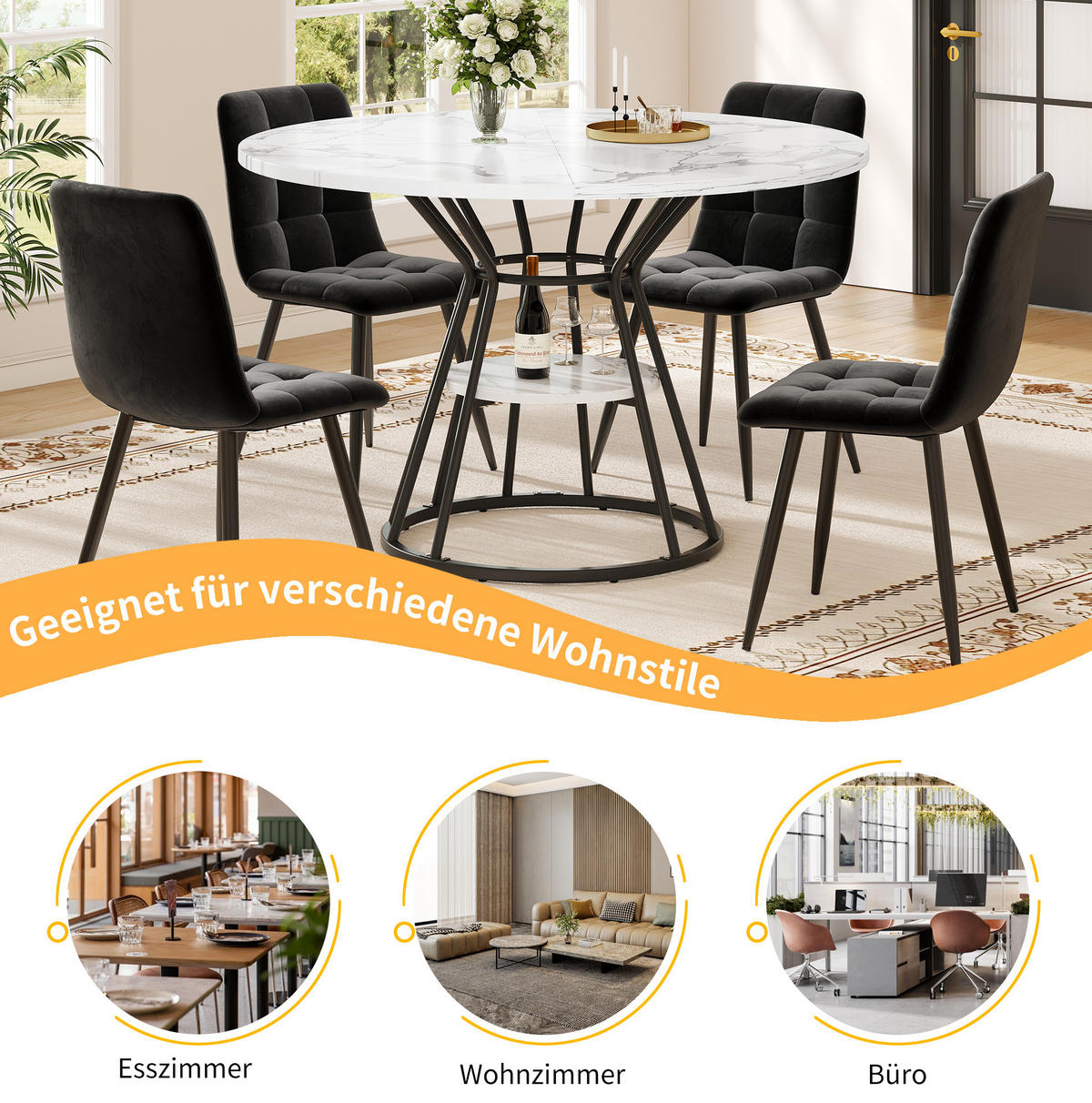 ESSTISCH aus MDF mit Ablage & Metallgestell, Ø 100/76 cm, Schwarz - Schwarz, Holzwerkstoff (100/100/76cm) - Redom