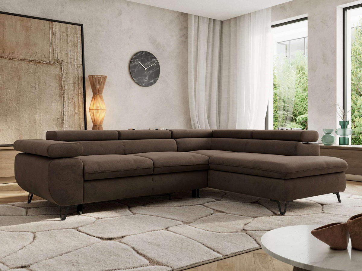 ECKSOFA PABLO L Braun Velvet - Rechts Seite - Schwarz/Braun, Textil/Metall (273/208cm) - MKS