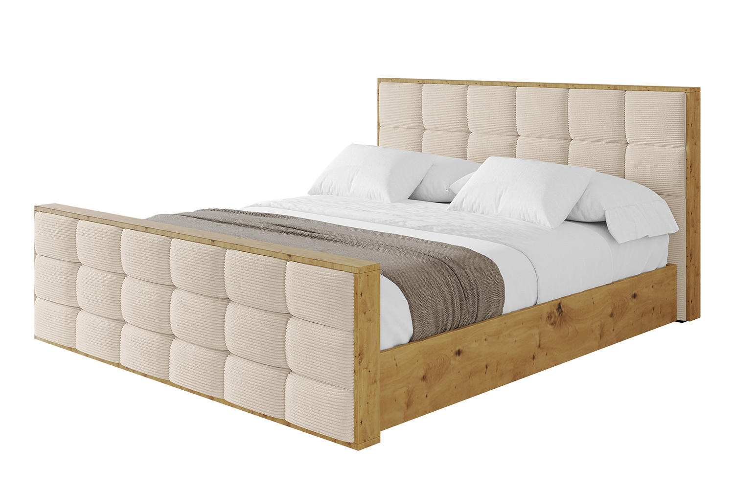 POLSTERBETT mit Bettkasten, Fußteil und Lattenrost, Boxbett ohne Matratze - ENZO2-Z 180x200 Beige - Creme, Holzwerkstoff/Textil (180/200cm) - ALTDECOR