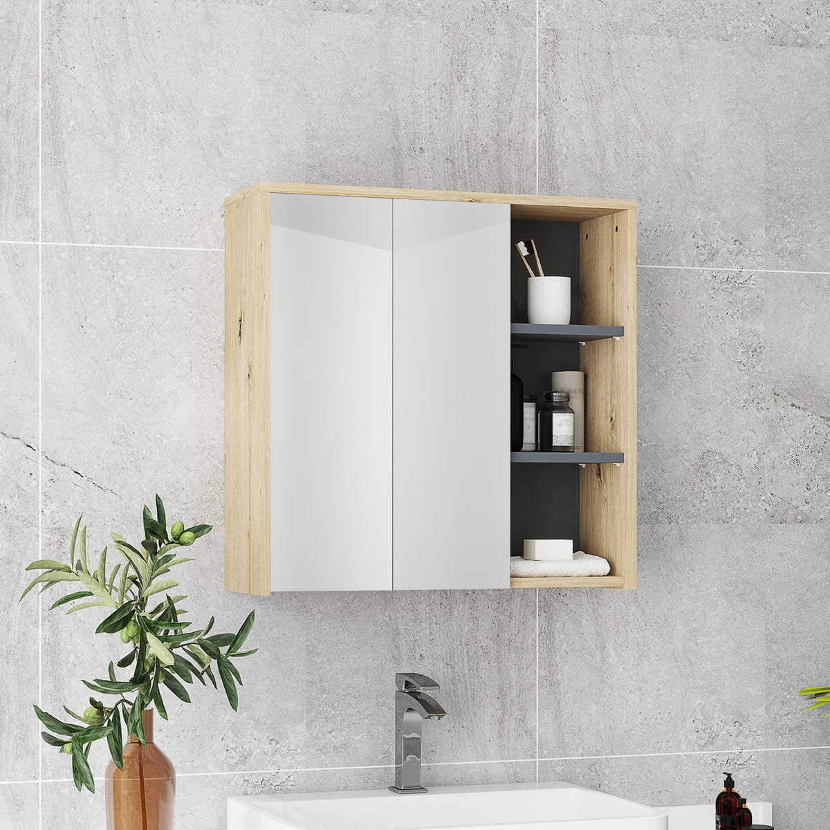 SPIEGELSCHRANK Naturfarben - Naturfarben, Holz (60/60/20cm)