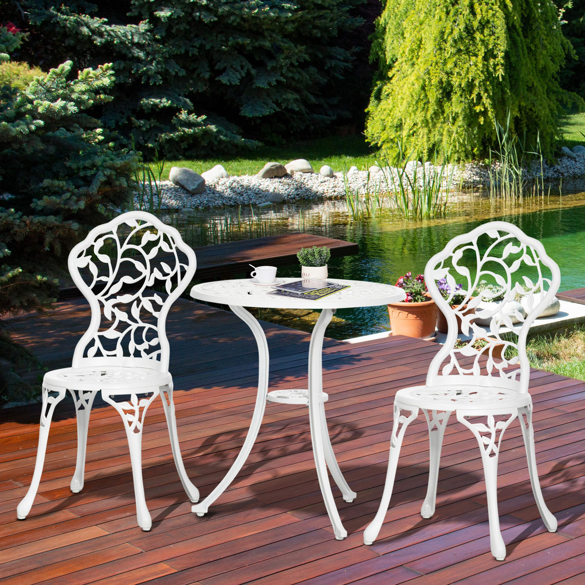 GARTEN-BEISTELLTISCHSET Weiß 3 Stück - Weiß, Naturmaterialien (61/61/66.5cm) - GiPP
