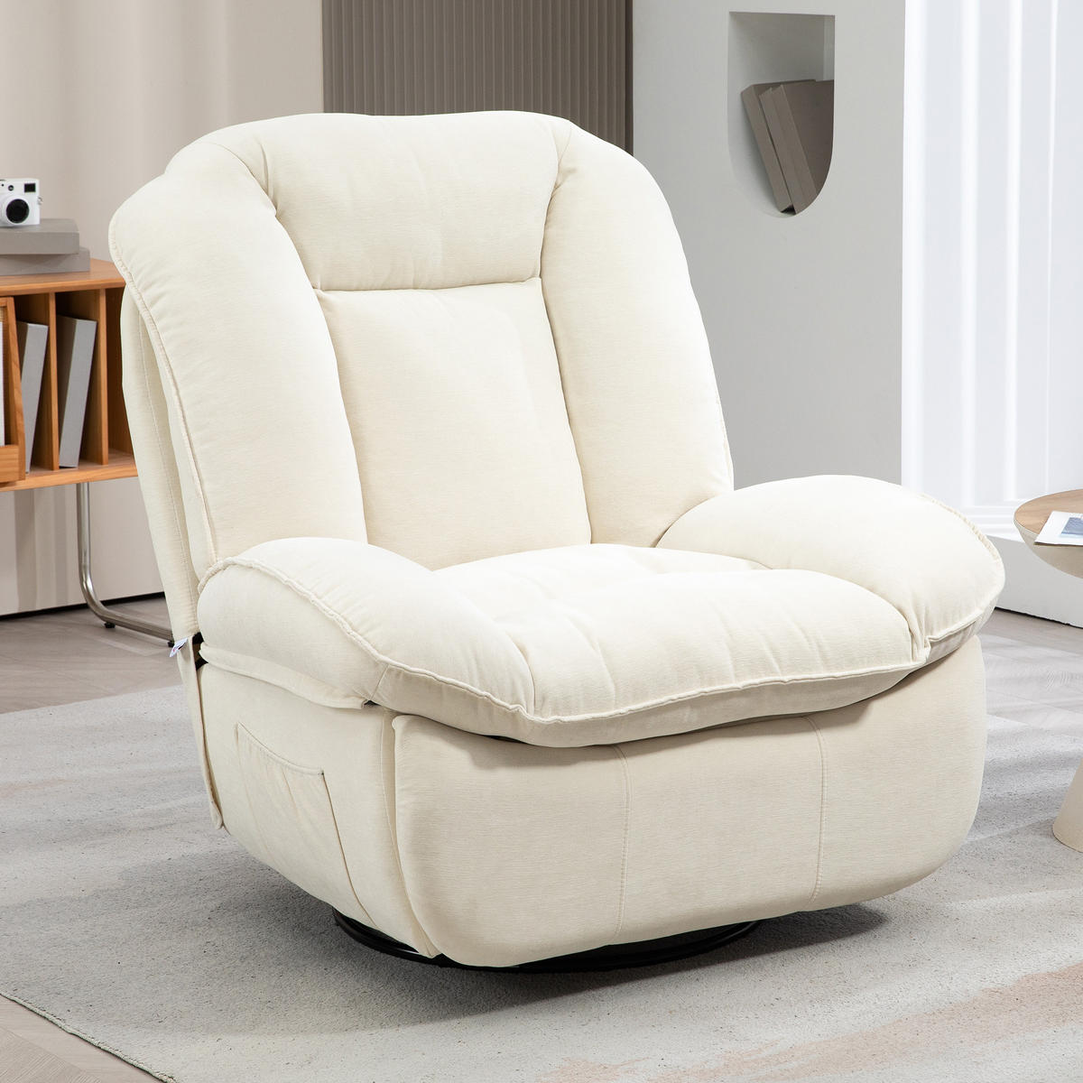 RELAXSESSEL Fernsehsessel mit Liegefunktion, Schaukelfunktion für Wohnzimmer - Creme/Schwarz, Textil/Metall (100/102/104cm) - HOMCOM