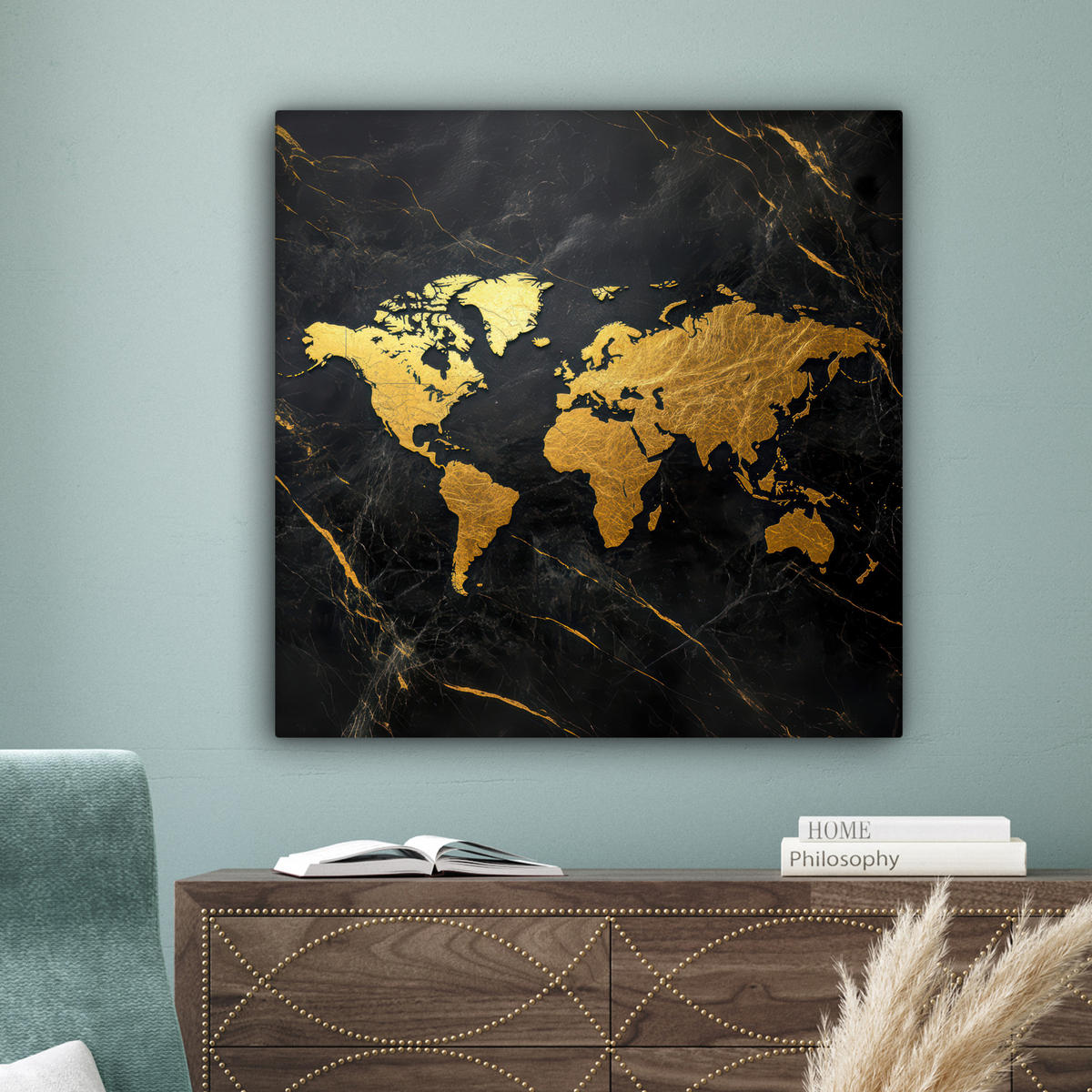 LEINWANDBILD Weltkarte - Gold - Marmor 90x90 cm - Goldfarben, Textil (90/90cm) - MuchoWow