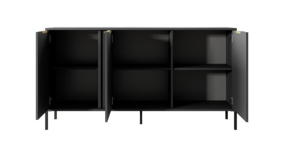 KOMMODE Lars Antrazit, dreitürige Kommode - Anthrazit, Holzwerkstoff/Metall (153/81/40cm) - Bettso