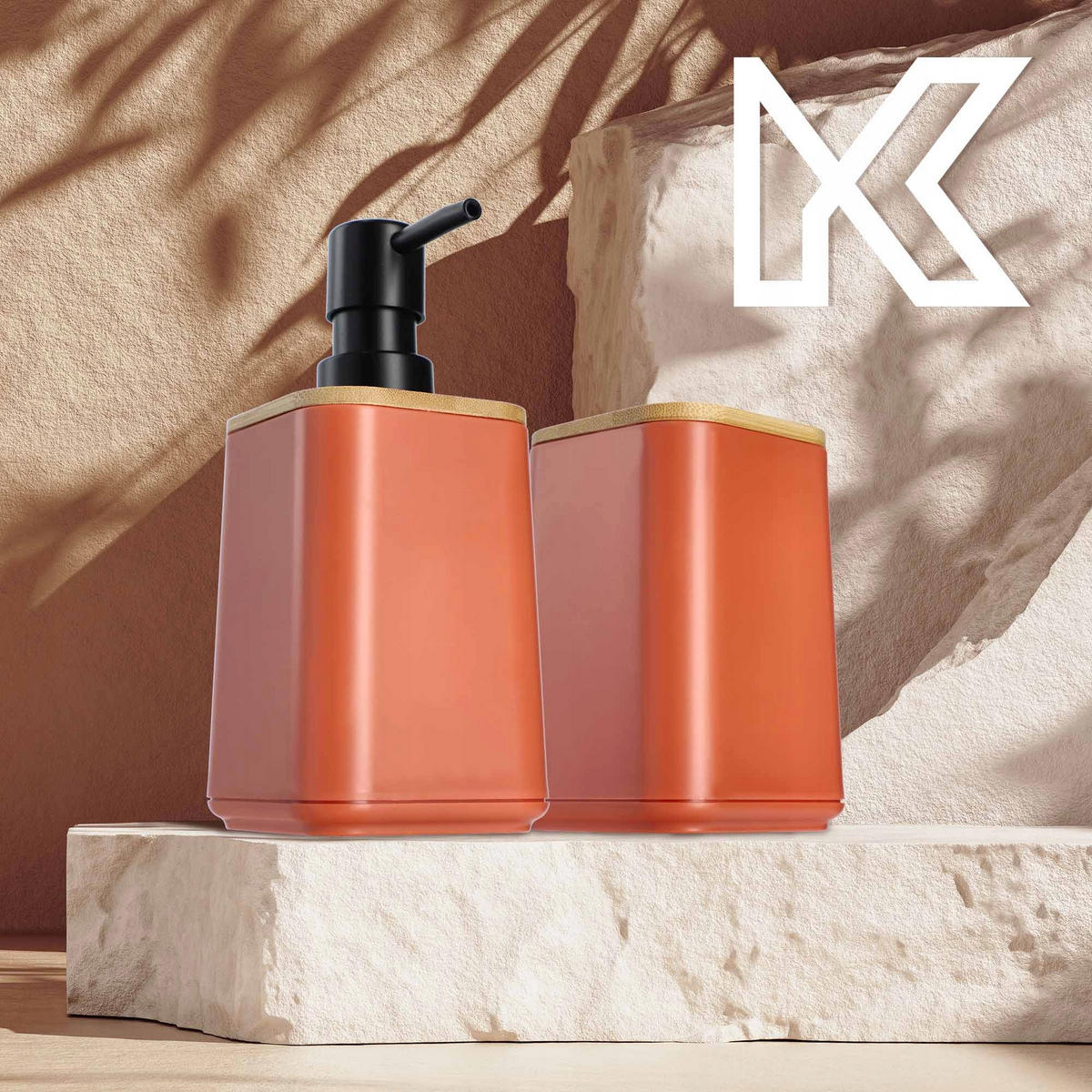 BADEZIMMERSET SEIFENSPENDER + Badezimmerbecher-Set, rosa - Rosa, Kunststoff (7/11cm) - KADAX