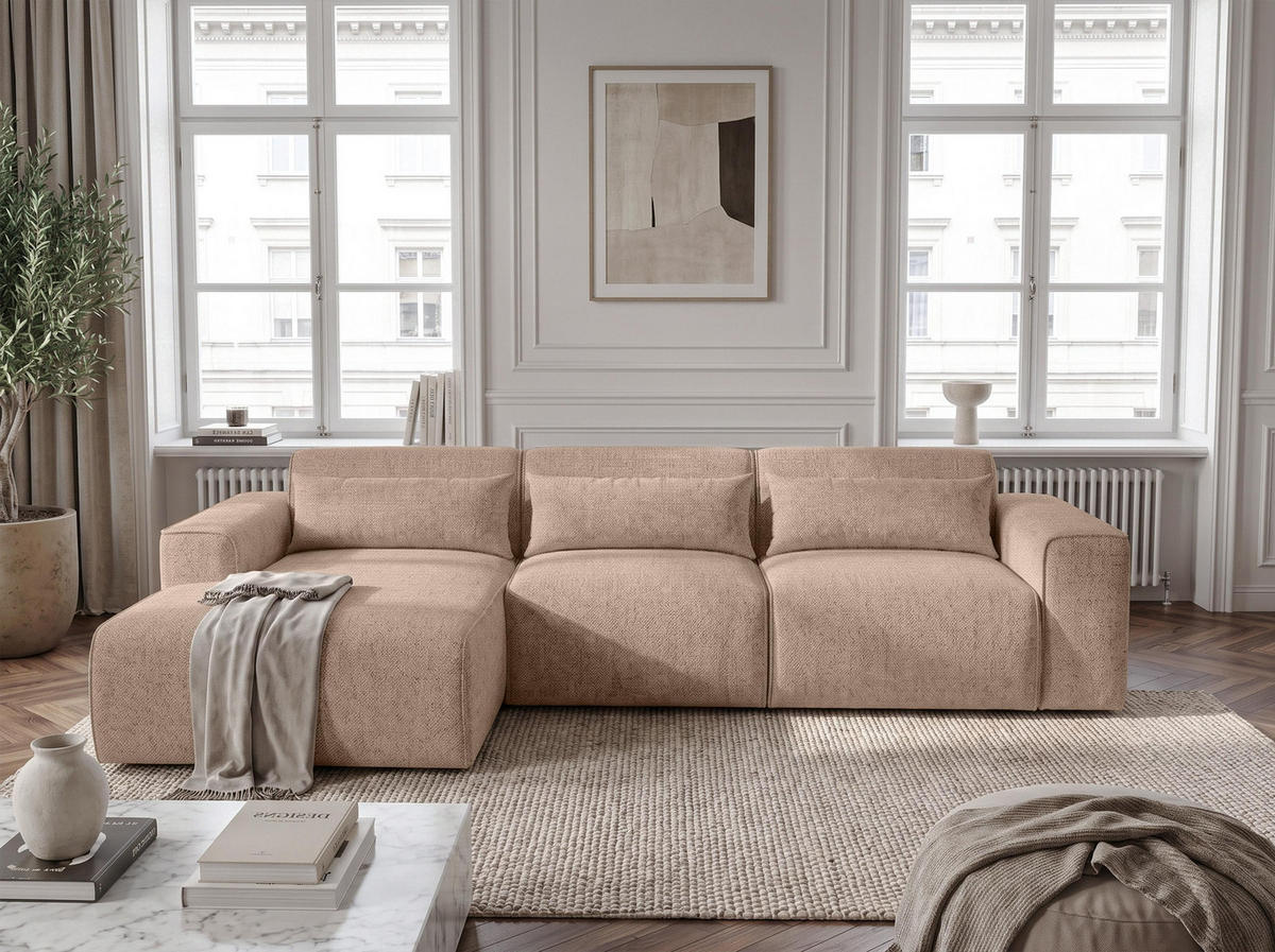ECKSOFA L Form Ruyam Beige 310/165/78 cm – Schlaffunktion Links - Beige/Schwarz, Kunststoff/Textil (170/310cm) - AX Living